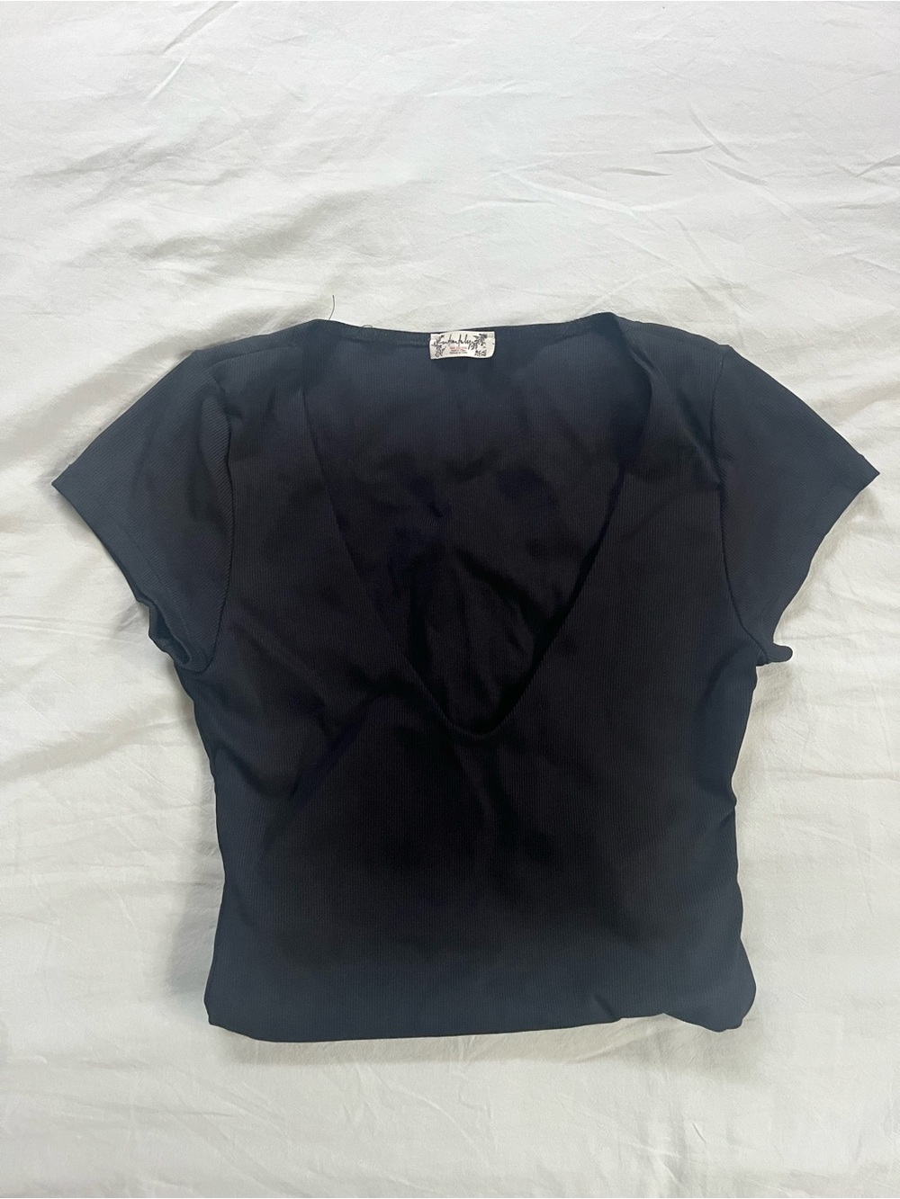Free People Black Short Sleeve Scoop Neck Bodysuit
